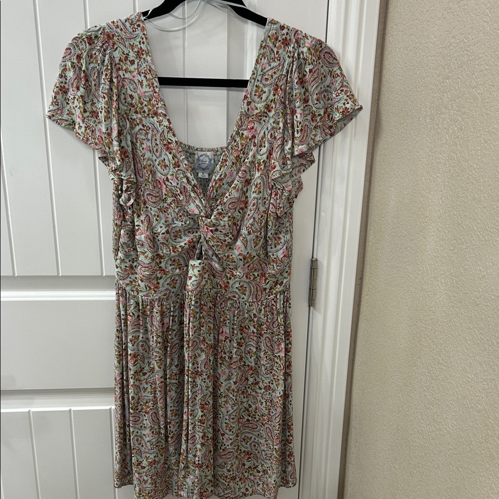 Blue Rain Paisley V-Neck Mini Dress